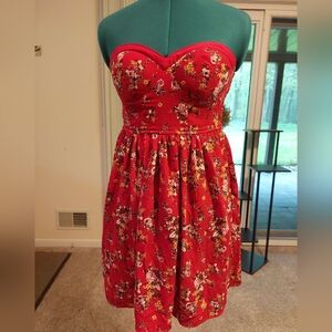 Mini strapless red floral dress size small xhilaration